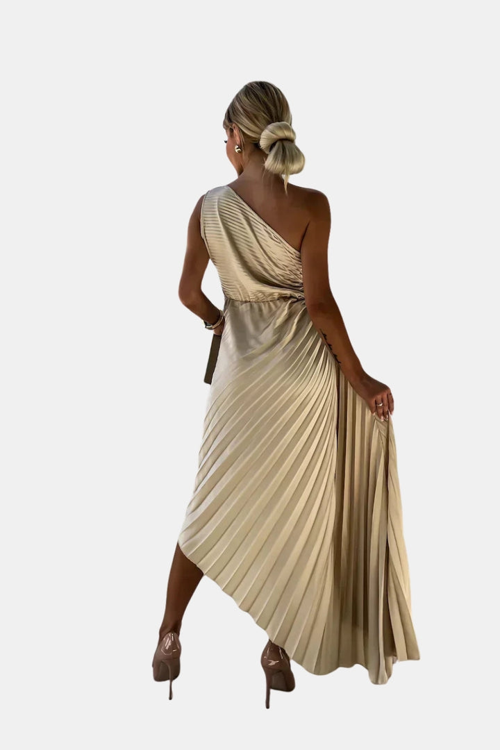 Kirevzara | Wedding Guest One Shoulder Pleated Midi Dress