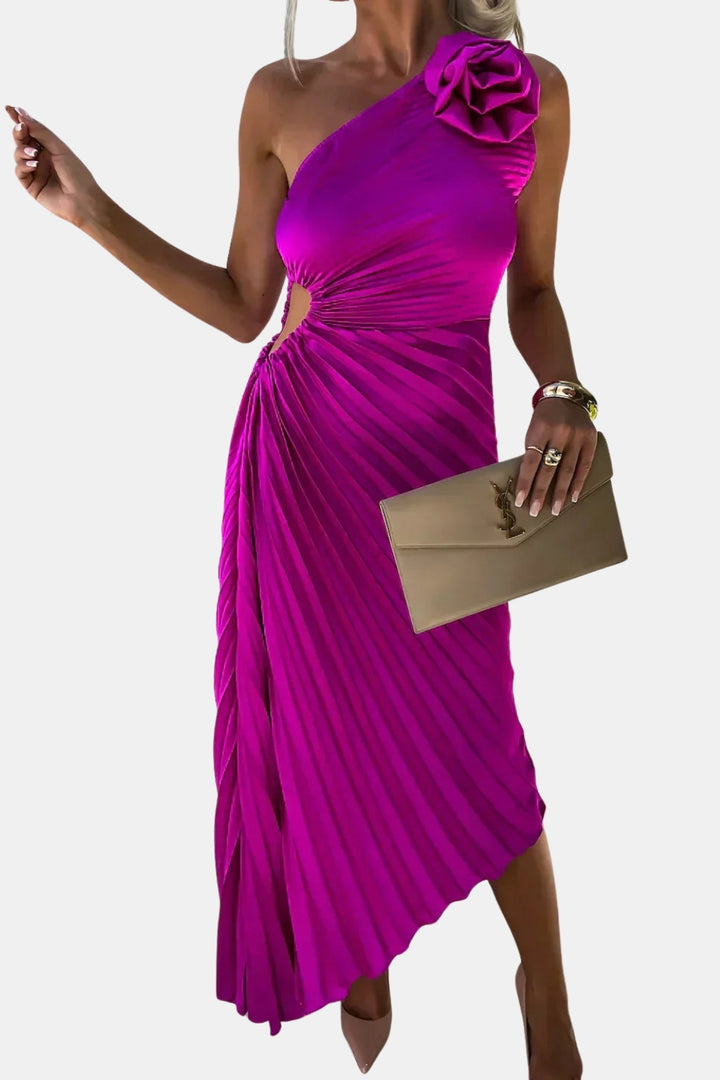 Kirevzara | Wedding Guest One Shoulder Pleated Midi Dress
