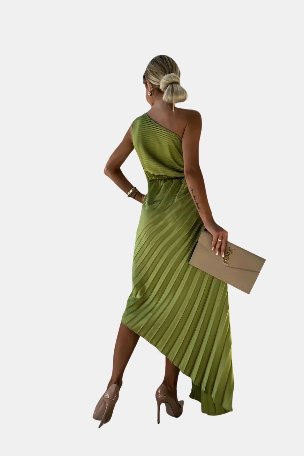 Kirevzara | Wedding Guest One Shoulder Pleated Midi Dress