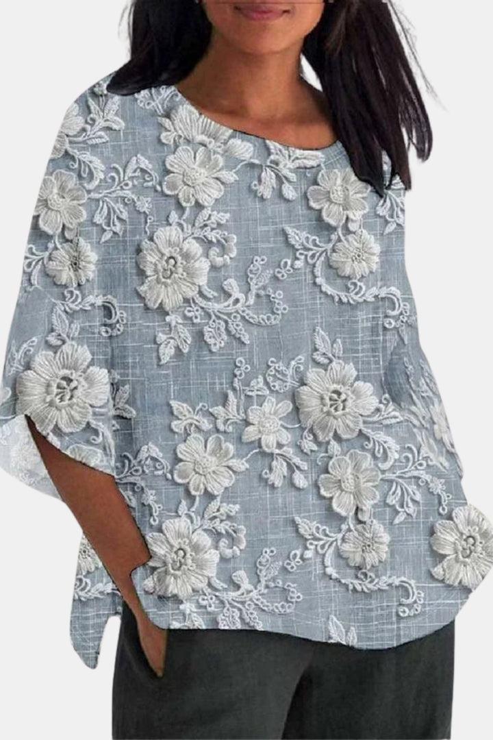 Lakynna | Embroidered Floral Blouse with Relaxed Fit