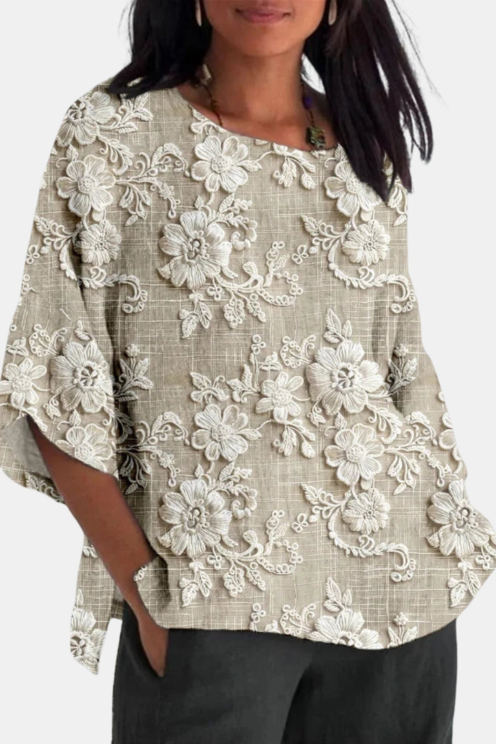 Lakynna | Embroidered Floral Blouse with Relaxed Fit