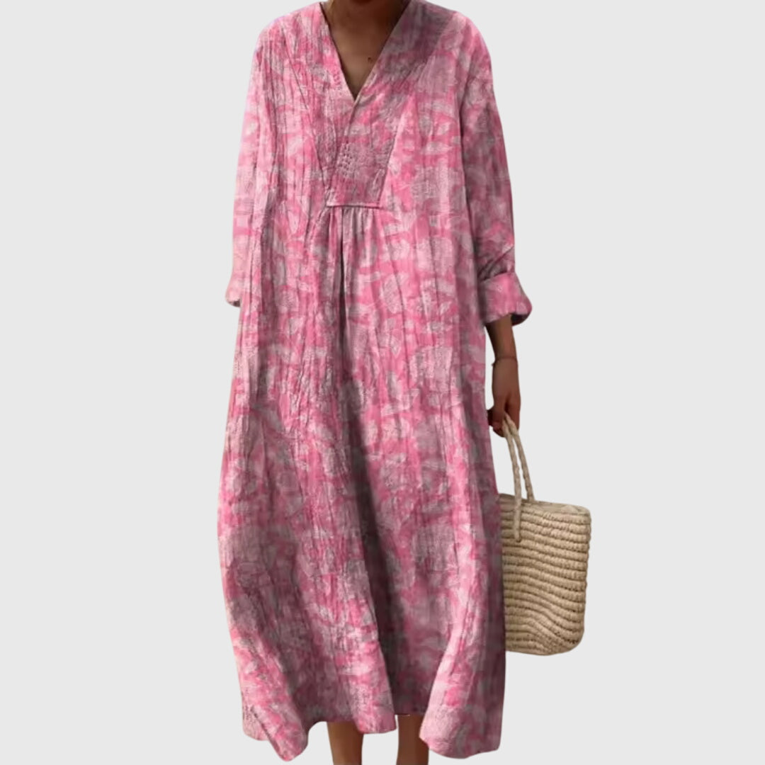 Larevia | Boho Patchwork Midi Dress with V-Neck