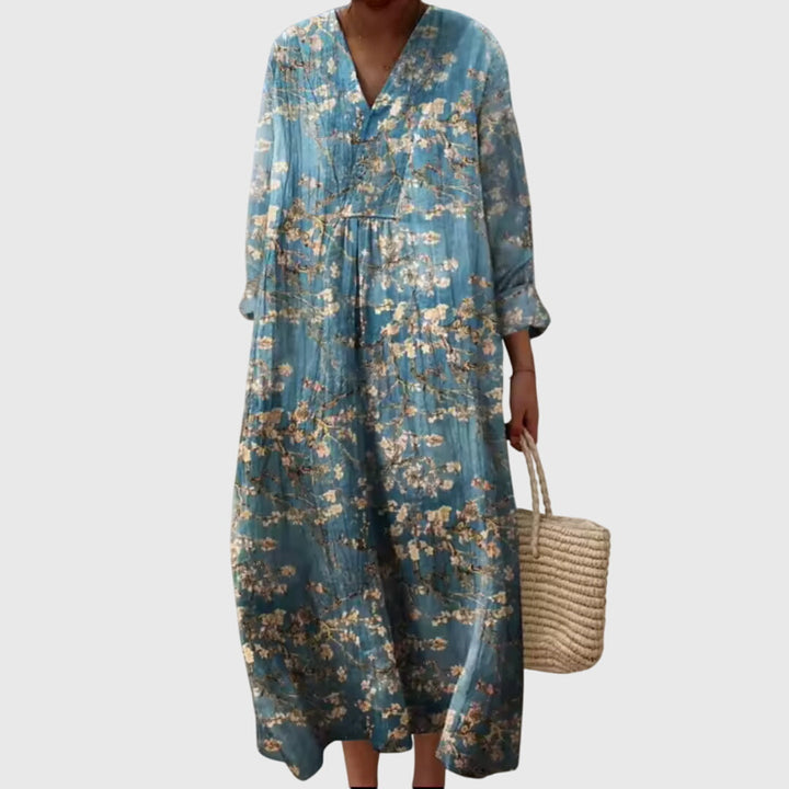 Larevia | Boho Patchwork Midi Dress with V-Neck