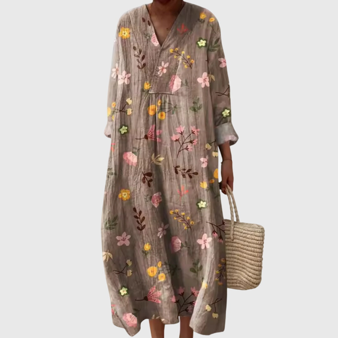 Larevia | Boho Patchwork Midi Dress with V-Neck