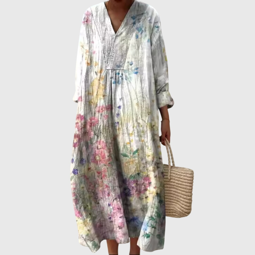 Larevia | Boho Patchwork Midi Dress with V-Neck