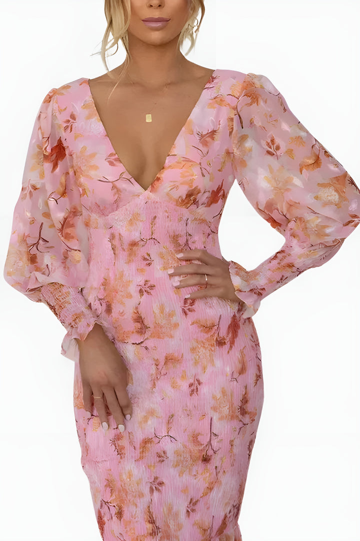 Lavyndora | Wedding Guest Floral Midi Dress with Open Back