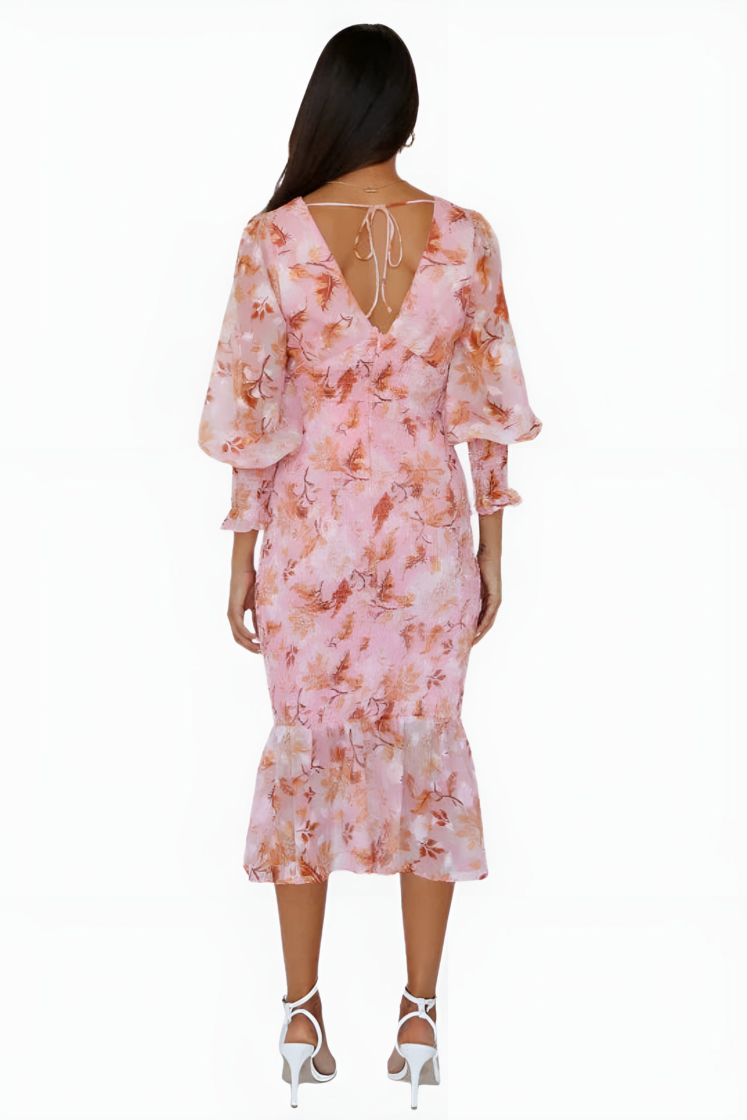 Lavyndora | Wedding Guest Floral Midi Dress with Open Back