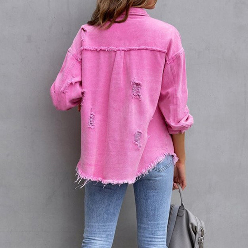 Laysyn | Distressed Denim Jacket with Frayed Detail