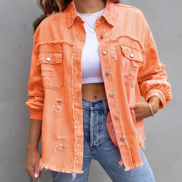 Laysyn | Distressed Denim Jacket with Frayed Detail