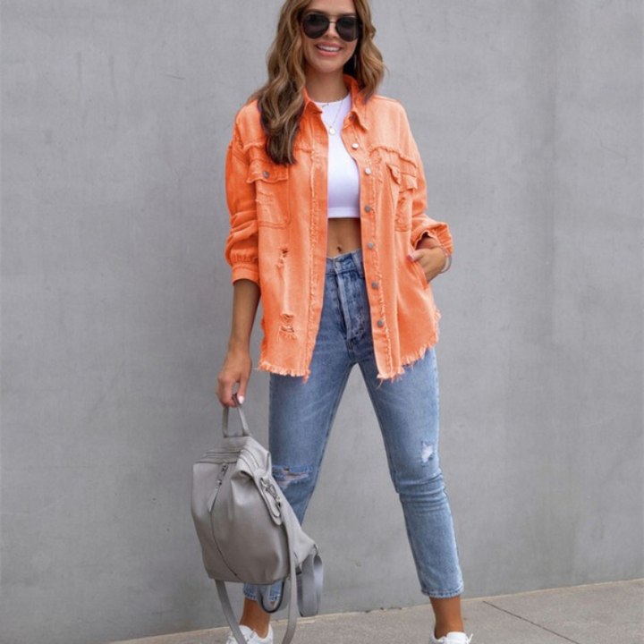 Laysyn | Distressed Denim Jacket with Frayed Detail