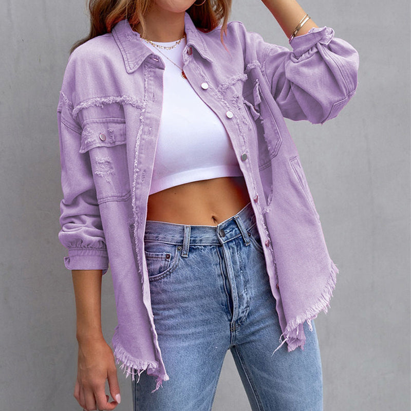 Laysyn | Distressed Denim Jacket with Frayed Detail