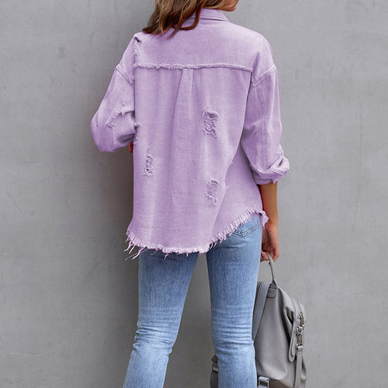 Laysyn | Distressed Denim Jacket with Frayed Detail