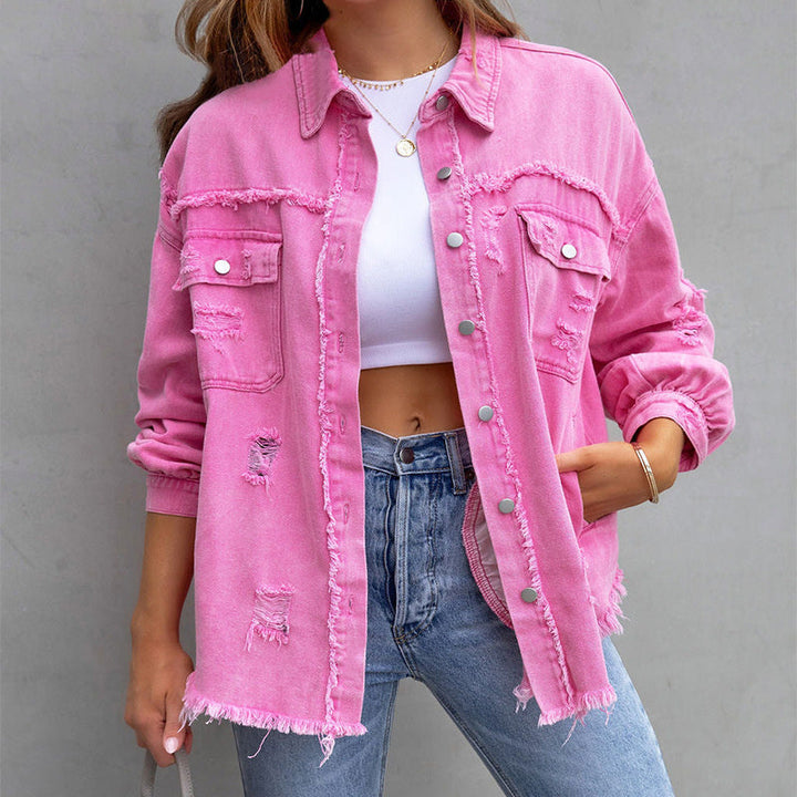 Laysyn | Distressed Denim Jacket with Frayed Detail
