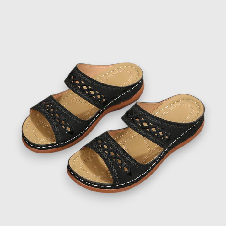 Leona | Flat Slide Sandals with Embroidered Straps