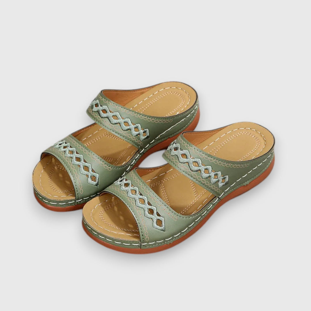 Leona | Flat Slide Sandals with Embroidered Straps