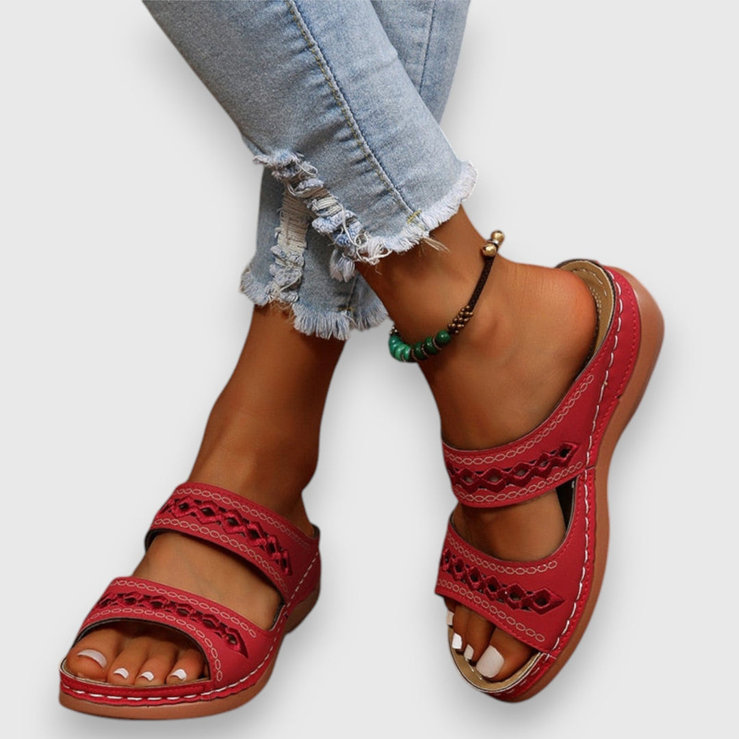 Leona | Flat Slide Sandals with Embroidered Straps