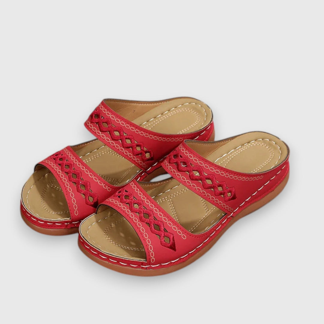 Leona | Flat Slide Sandals with Embroidered Straps