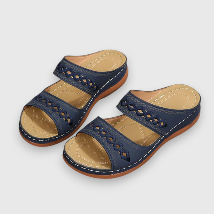 Leona | Flat Slide Sandals with Embroidered Straps