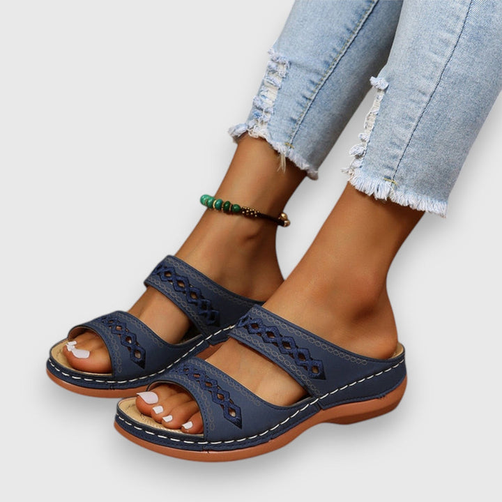 Leona | Flat Slide Sandals with Embroidered Straps