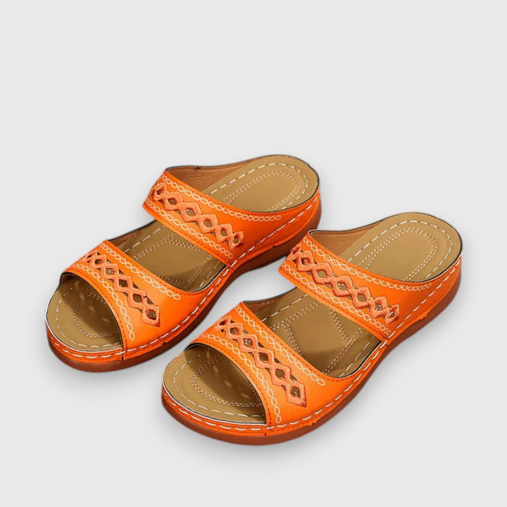Leona | Flat Slide Sandals with Embroidered Straps
