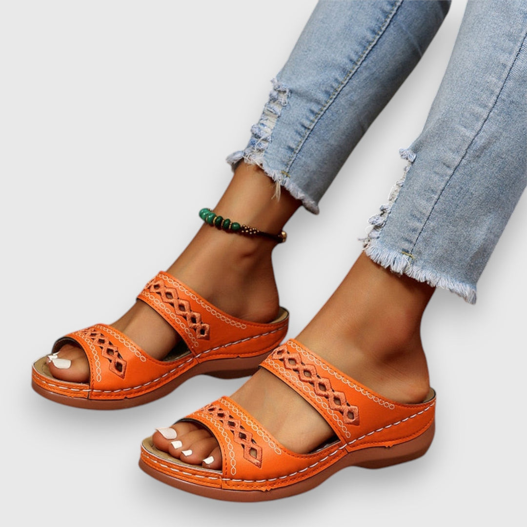 Leona | Flat Slide Sandals with Embroidered Straps