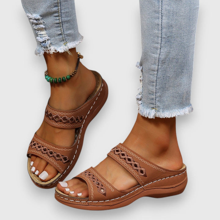 Leona | Flat Slide Sandals with Embroidered Straps