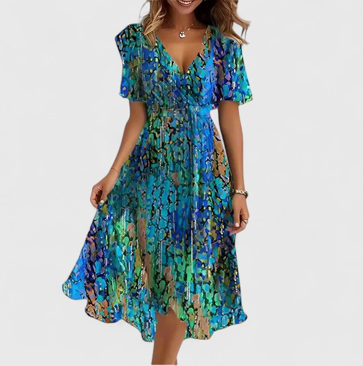 Lillian | Chic Floral V Neck Midi Dress