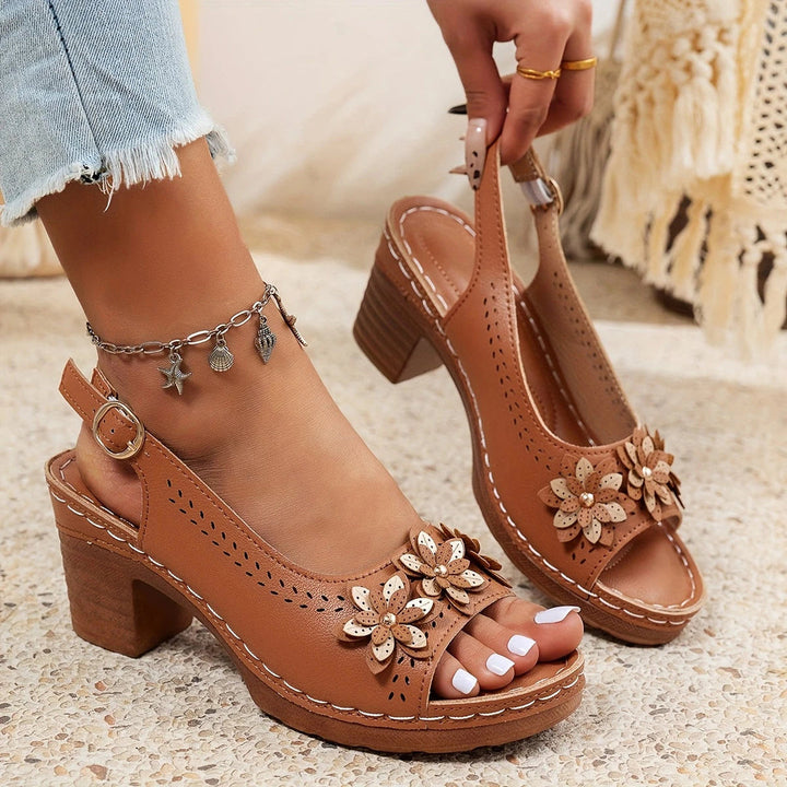 Lilou | Block Heel Sandals with Floral Detail