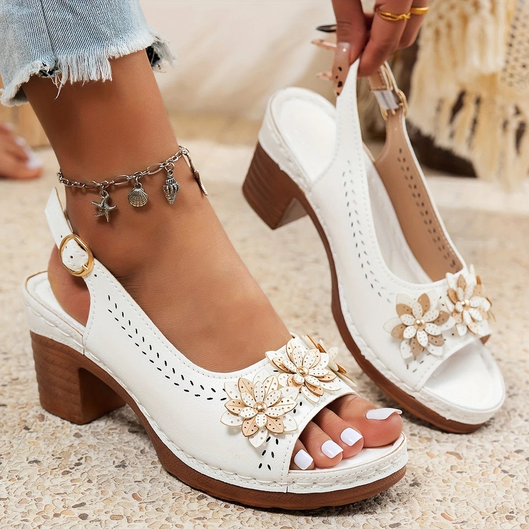 Lilou | Block Heel Sandals with Floral Detail