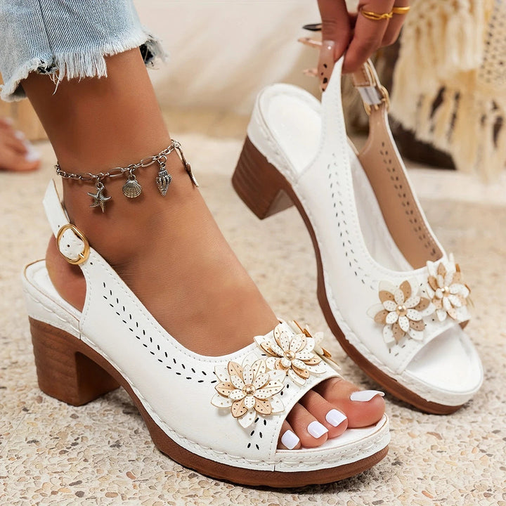 Lilou | Block Heel Sandals with Floral Detail