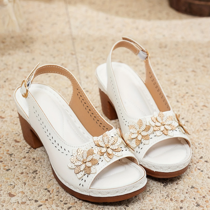 Lilou | Block Heel Sandals with Floral Detail