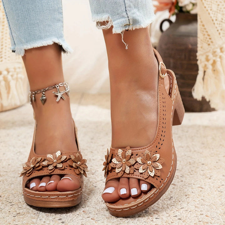 Lilou | Block Heel Sandals with Floral Detail