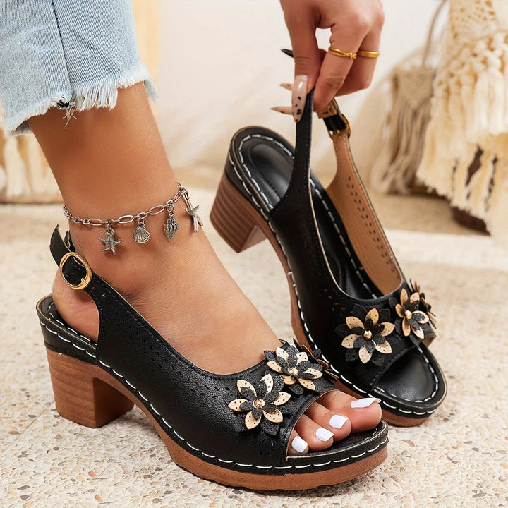 Lilou | Block Heel Sandals with Floral Detail