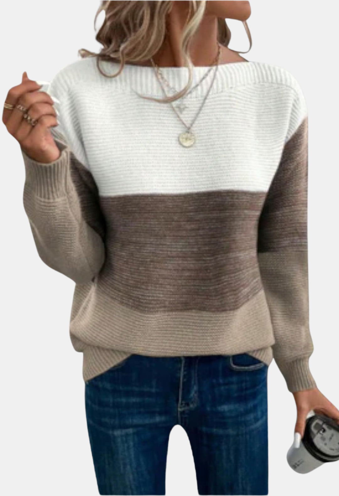 Linden | Color Block Knit Sweater with Ribbed Trim