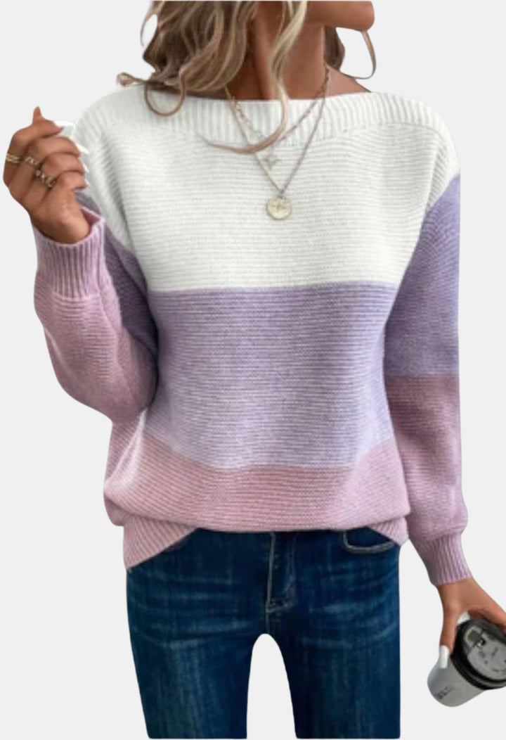 Linden | Color Block Knit Sweater with Ribbed Trim