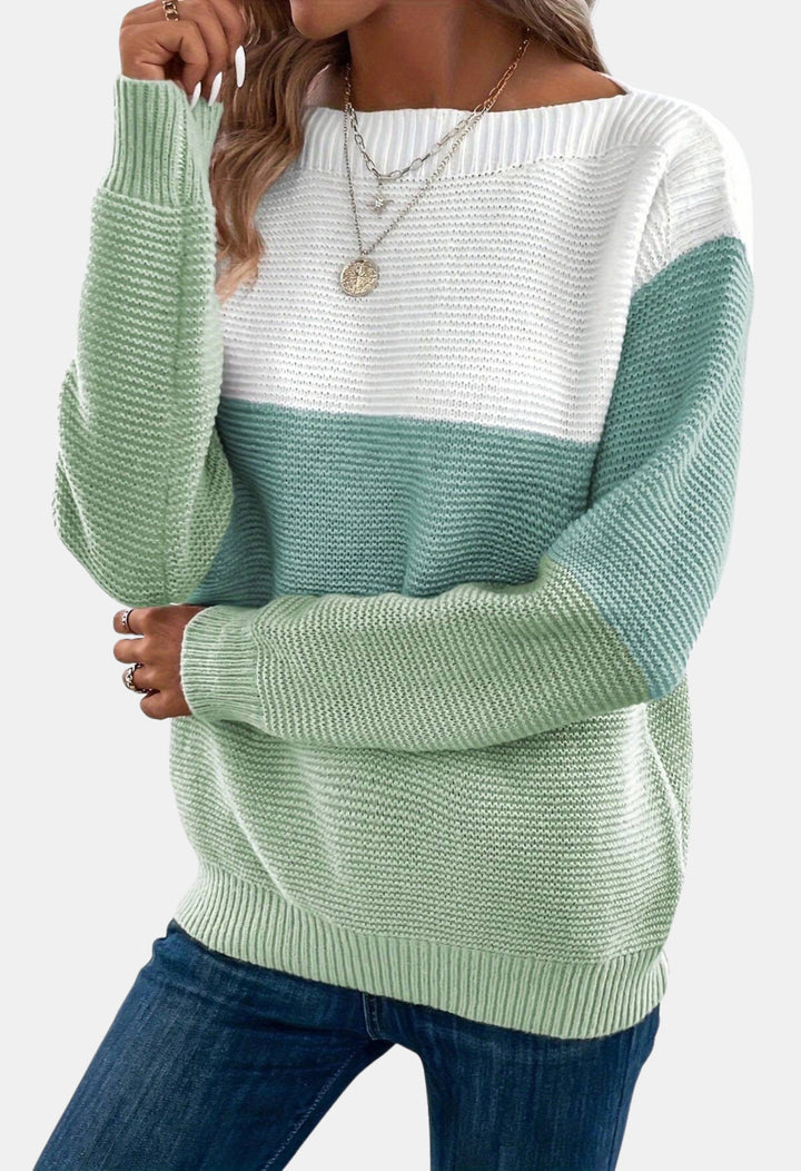 Linden | Color Block Knit Sweater with Ribbed Trim