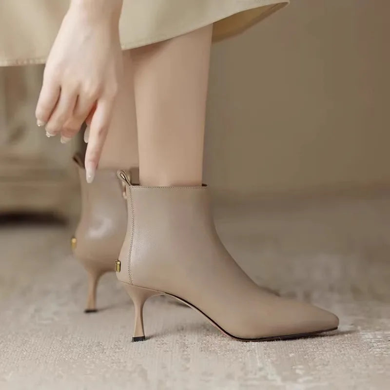 Liora | Pointed Toe Kitten Heel Ankle Boots