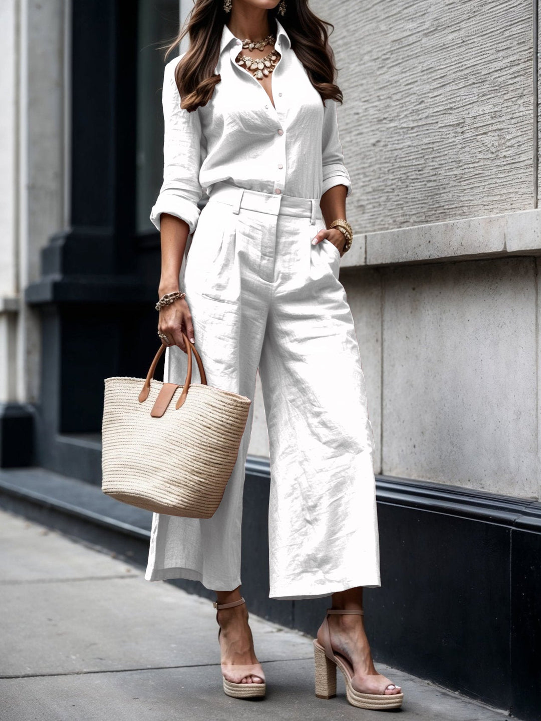 Lorraine | Two Piece Set with Button Shirt and Wide Leg Pants