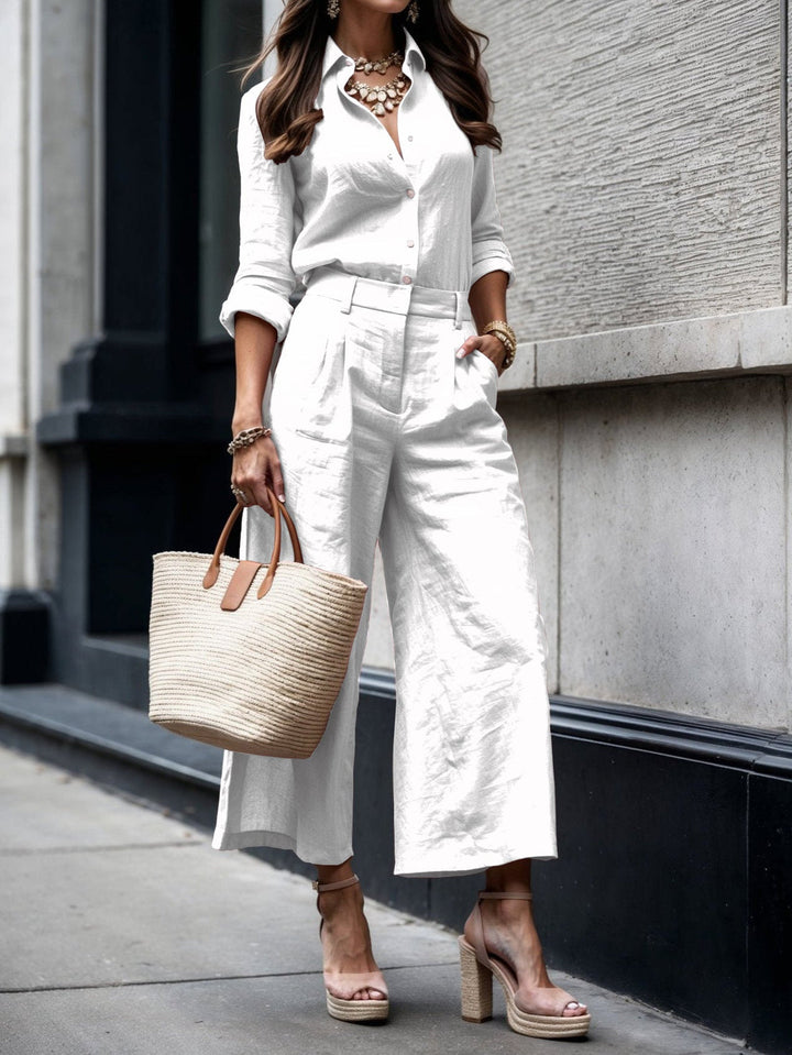 Lorraine | Two Piece Set with Button Shirt and Wide Leg Pants