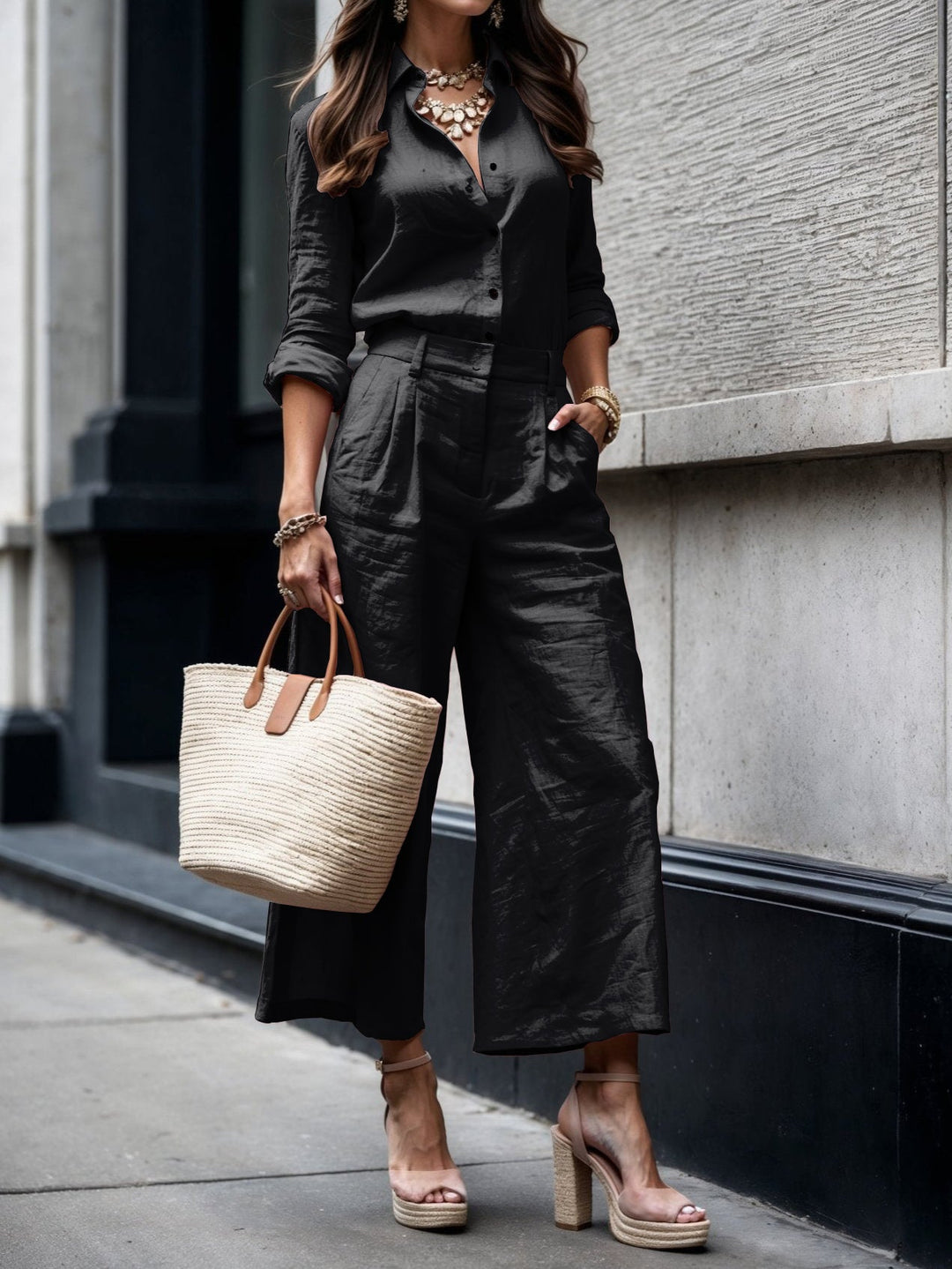 Lorraine | Two Piece Set with Button Shirt and Wide Leg Pants