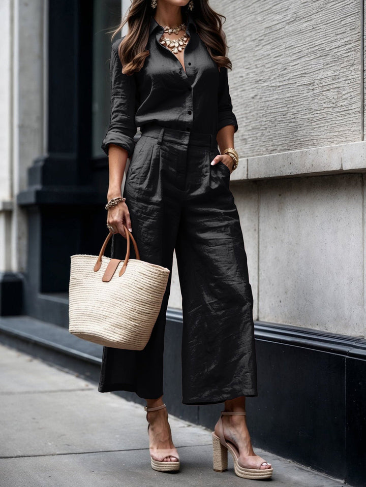 Lorraine | Two Piece Set with Button Shirt and Wide Leg Pants