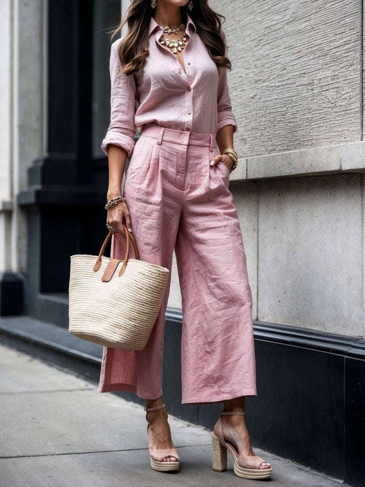 Lorraine | Two Piece Set with Button Shirt and Wide Leg Pants