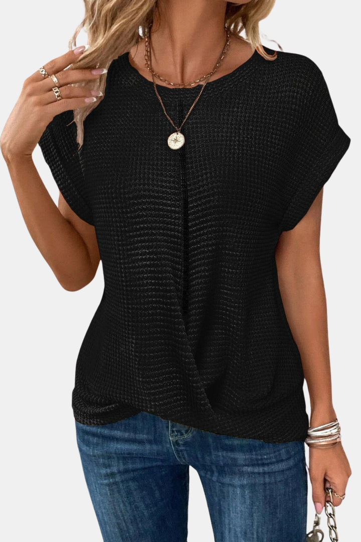 Lorylessa | Waffle Knit T Shirt with Twist Front
