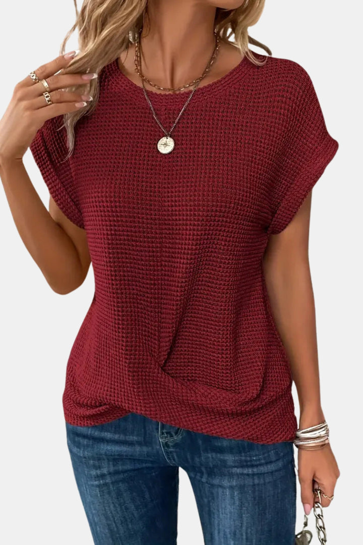 Lorylessa | Waffle Knit T Shirt with Twist Front
