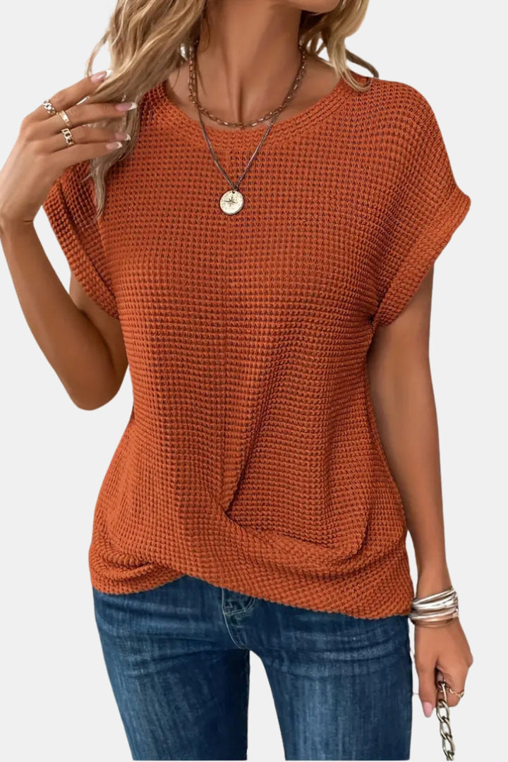 Lorylessa | Waffle Knit T Shirt with Twist Front