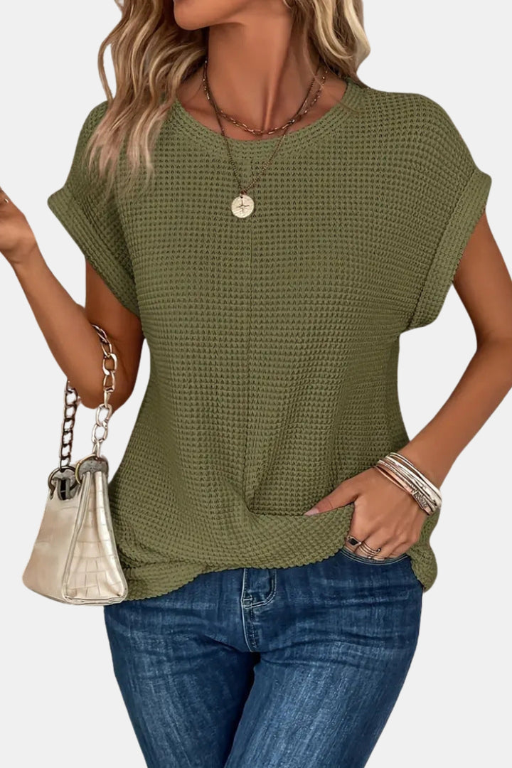 Lorylessa | Waffle Knit T Shirt with Twist Front