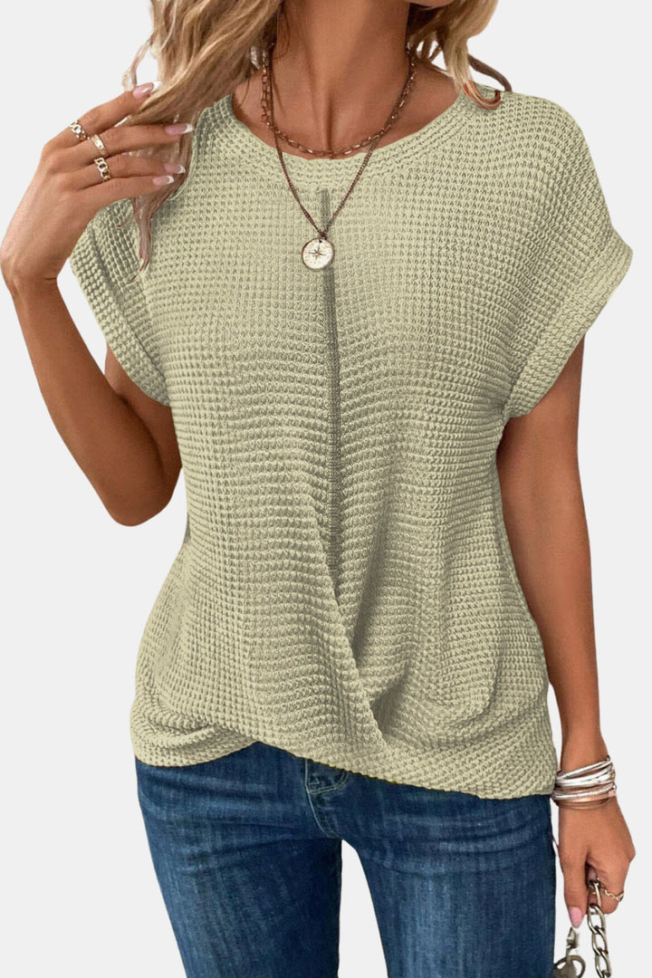 Lorylessa | Waffle Knit T Shirt with Twist Front