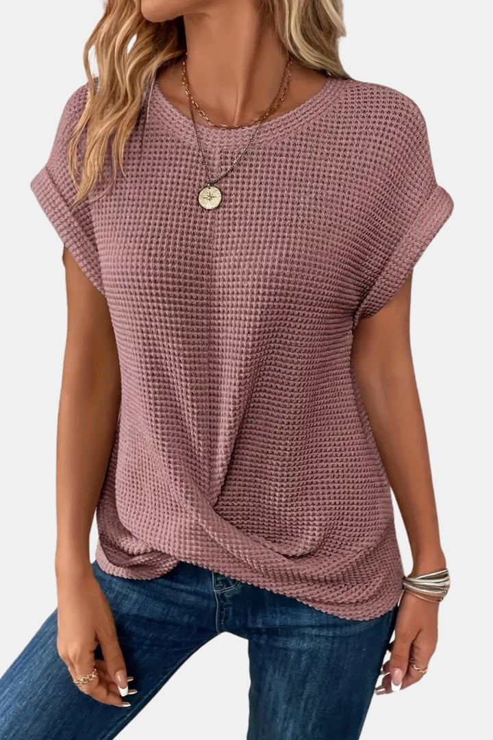 Lorylessa | Waffle Knit T Shirt with Twist Front