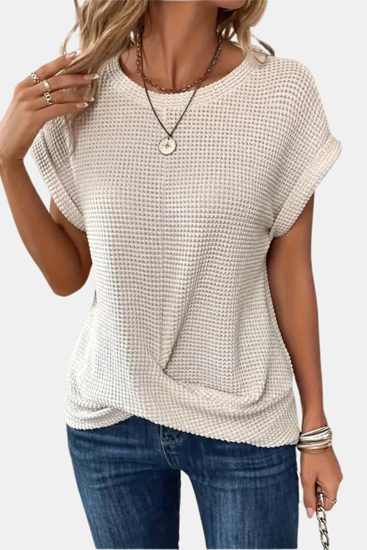 Lorylessa | Waffle Knit T Shirt with Twist Front