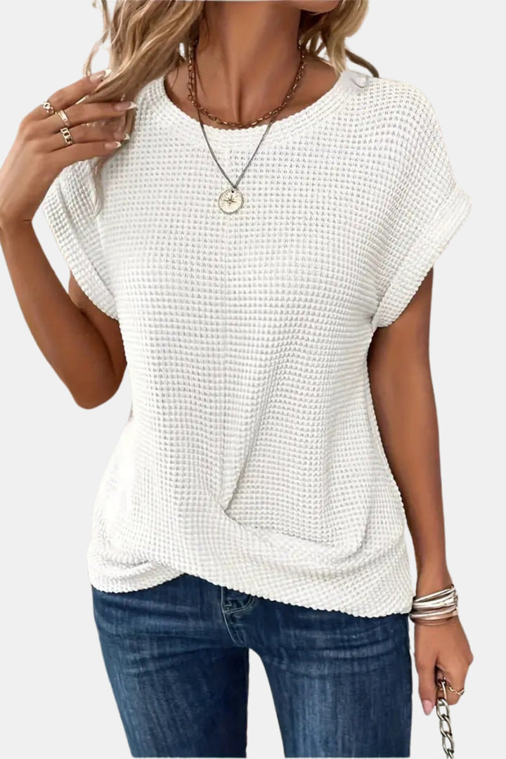 Lorylessa | Waffle Knit T Shirt with Twist Front